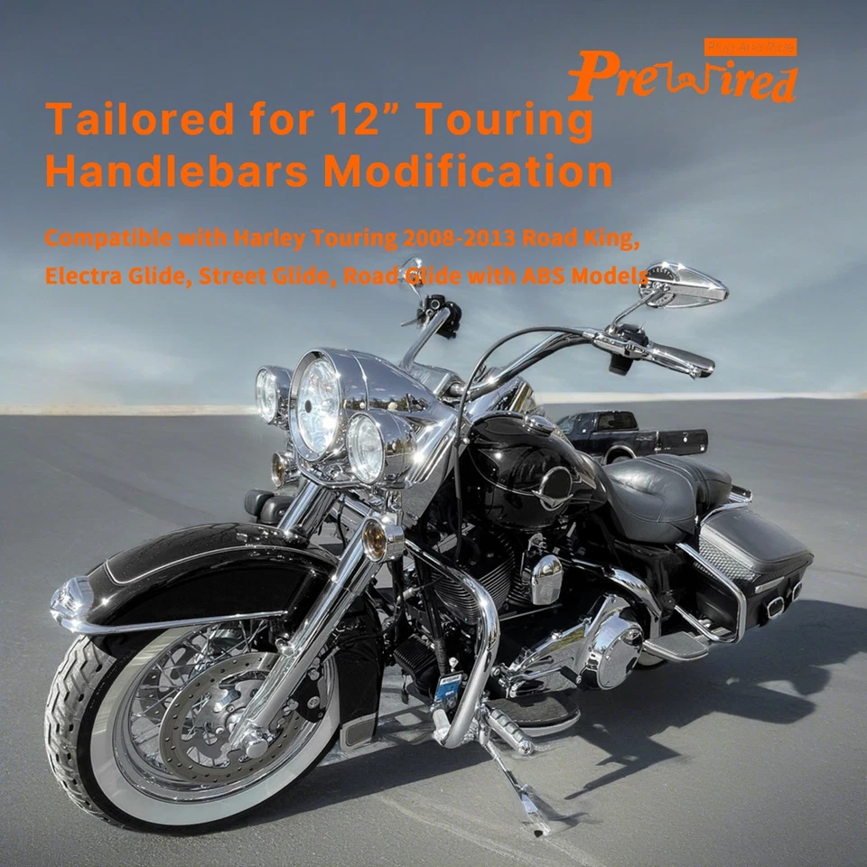 Kit de línea de freno de embrague extendido de cable de 12" para Harley Street Glide 08-13 con ABS Foto 2 de 4