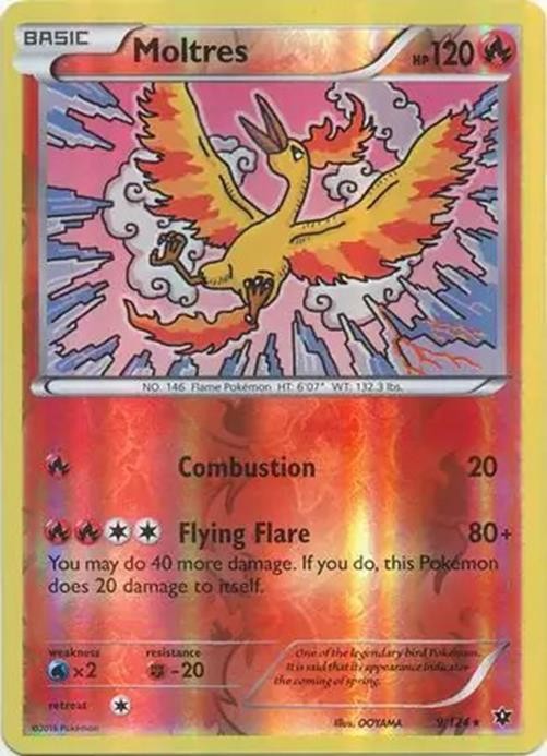 Moltres - 9/124 - Pokemon Fates Collide XY Reverse Holo Rare Card LP