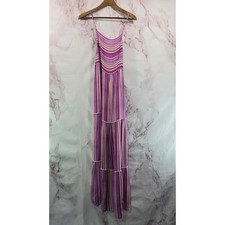 Anthropologie Dress Womens Small Purple Striped Maxi Boho Cover Up Tiered 