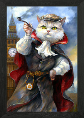 Detektiv Katze raucht Pfeife gerahmtes Wandbild Poster Leinwanddruck Bild
