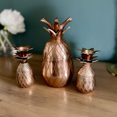 Copper Pineapple Décor | Set of 3 | Mid-Century Style | Trinket Box 