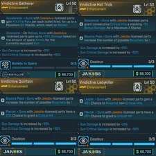 Borderlands 4 JAKOBS VINDICTIVE ENHANCEMENT SET of 4 GOD ROLL PACK PS5/XBOX/ PC