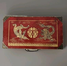 Antique Chinese Xiangqi Chess Lacquer Game Box Dragon Phoenix Folding Case/Board