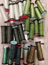 Kreinik 4 Very Fine braid greens per reel new cross stitch metallic