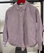 Xirena Women’s XS Button Up Purple White Cropped Long Sleeve Cotton USA Made