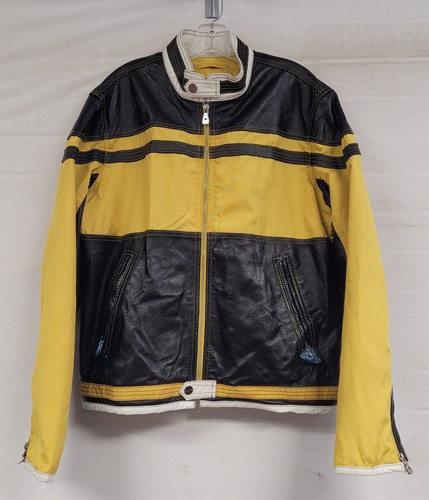 NWOT WILSON LEATHER MOTORCYCLE JACKET M JULIAN YELLOW BLACK CAFE RACER DRAGON LG