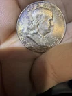 👉1954-Franklin Half Dollar Gem BU Unc Stunning Toning With Eye Appeal