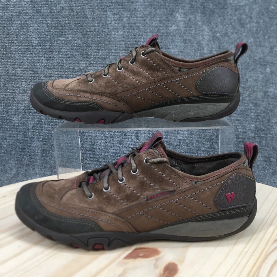 Merrell Zapatos Mujer 9.5 Mimosa Deportivos Bajos Tenis Marrón Gamuza Cuero Con Cordones Foto 2 de 4