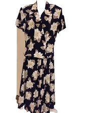 Counterparts 2-PC Wrap Skirt & Button-down Blouse, Set SZ 16, shoulder pads