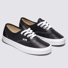 Vans Leather Authentic Skate Sneakers Shoes Black/True White VN000CRTBPA US 4-13