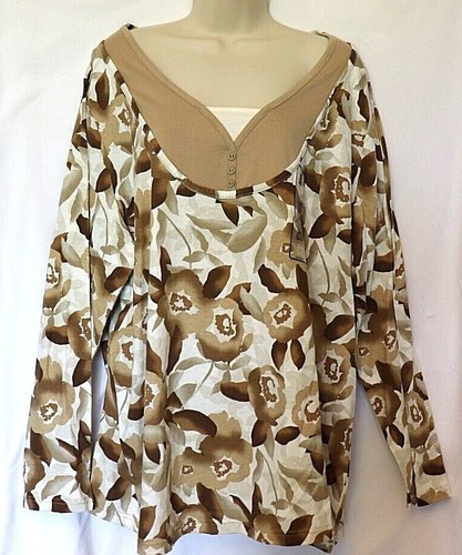 Basic Editions Womens Plus Size 3/4 Sleeve Henley Shirt, Choose Size and Color - Picture 20 of 60