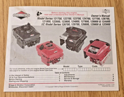 Briggs & Stratton Operating Maintenance Instructions Model Series 12170 - 12D800