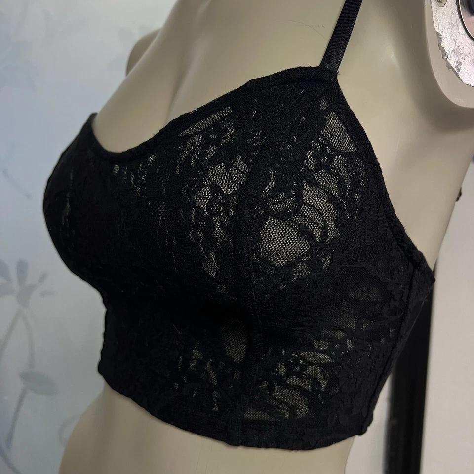 Bralette bustier de encaje elástico American Apparel talla S flor negra $40 venta al por menor nuevo sin etiquetas Foto 3 de 4