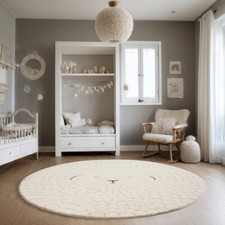 Teppich Kinderzimmer Babyzimmer Junge Mädchen Design Schaf Creme Rund