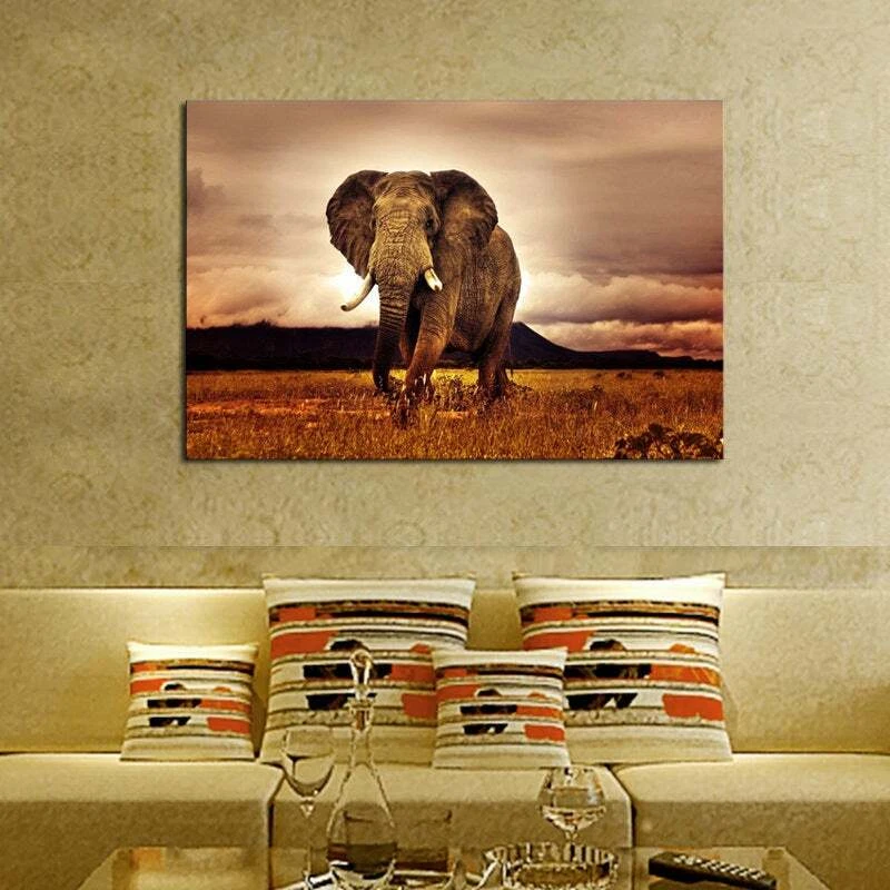Multi Panel Print African Bull Elephant Canvas 5 Piece Picture Wall Art Africa - Image 4 of 4