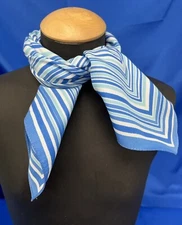 Vintage Scarf STRAWBRIDGE & CLOTHIER ITALY Blue/Aqua/White 20" Square Rolled Hem