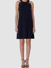 Tahari ASL Women's Blue Sleeveless Ruffle Halter Neck Sheath Dress Size 6