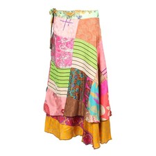 Fairy Festival Patchwork Sari Maxi Wrap Skirt, One Size