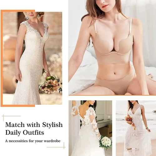 Women Low Back Bra Wire Lifting Deep U Backless Bra With Convertible Clear Strap - Picture 13 of 36