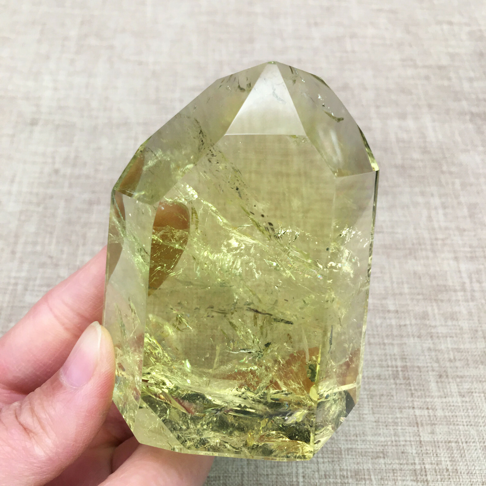 B4713-357g Natural Smoky Citrine Yellow Pyramid Quartz Crystal Point Healing