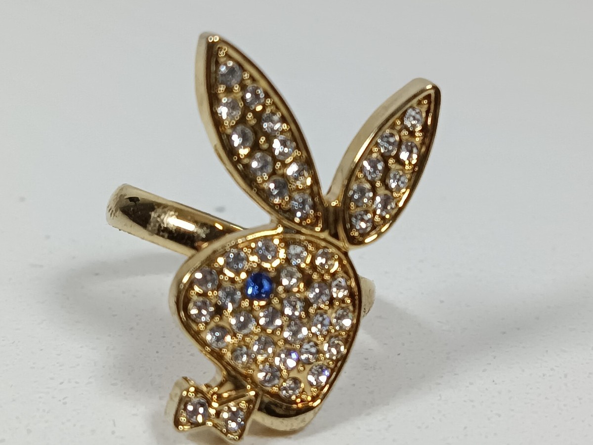【希少】play boy リング Playboy Ring Crystal Detailed Gold Bunny Logo Ring Brand Ne Boxed