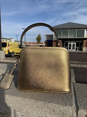 Prada Matinee Small Saffiano Leather Platino Gold Metallic Bag