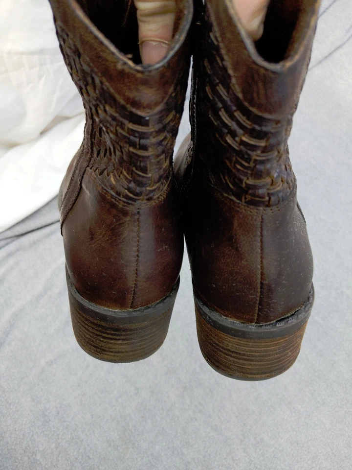 Adam Tucker Me Too Mujer 7.5 Marrón Cuero Botines Botines Tacón Occidental Foto 4 de 4