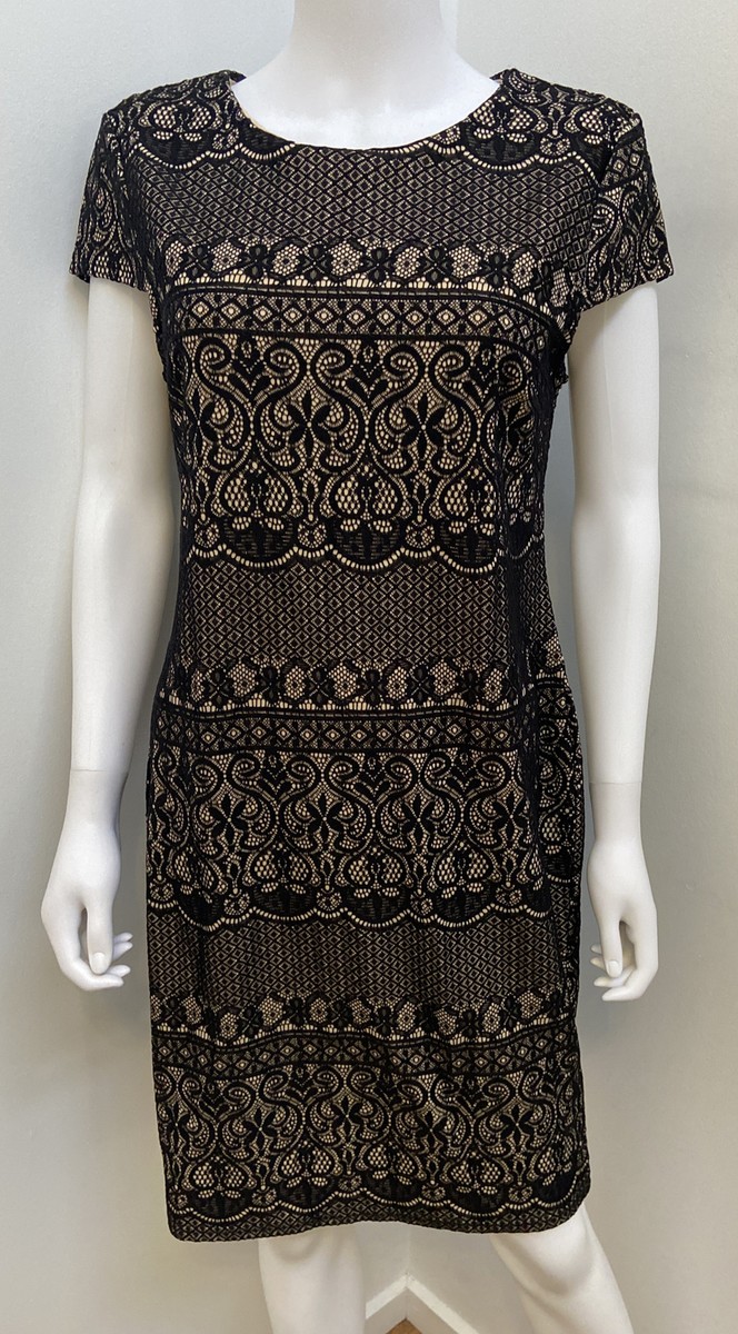 NWT CAROLINE MORGAN [sz 14] stunning black nude lace stretch
