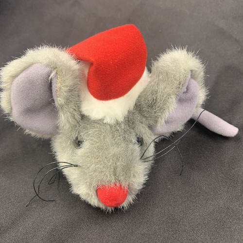 Vintage Ganz Gray Plush Christmas Merry Mouse Wearing Santa Hat From 1998 - Picture 2 of 15