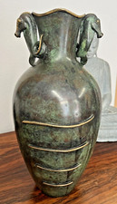 Bronze Vase mit 2 Pferdeköpfen Vintage Mid Century Patiniert 37 cm Greek Revival