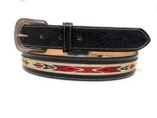 MEN'S HEAVY DUTY WESTERN LEATHER BELT. SOUTHWESTERN STYLE COWBOY RODEO BELT