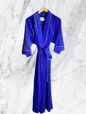 GILLIGAN O'MALLEY Nightgown Robe Blue Gold Velour Faux Velvet VTG