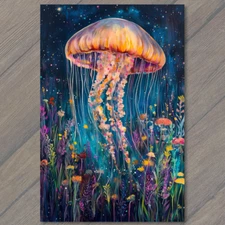Art Print  Jellyfish Glowing Stars Underwater Night Ocean Fantasy Art Nature