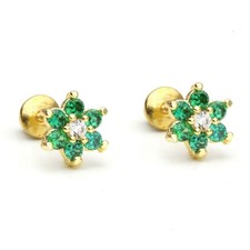 14K Yellow Gold Plated Silver May Flower Children Screw Back Stud Earrings X-Mas