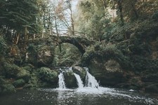 Landscape nature waterfall bridge trees forest water Custom Gaming Mat Desk