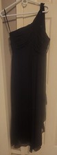 ALEX EVENINGS Black Dress One Shoulder Chiffon Maxi Sz 12 Ball Gown Formal
