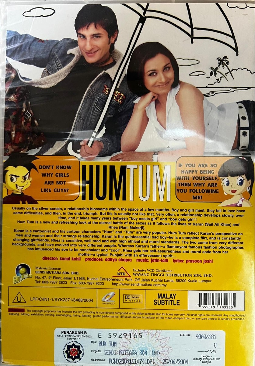 HUM TUM –SAIF ALI KHAN NEW, RANI MUKHERJI (2 DISCS) BOLLYWOOD DVD