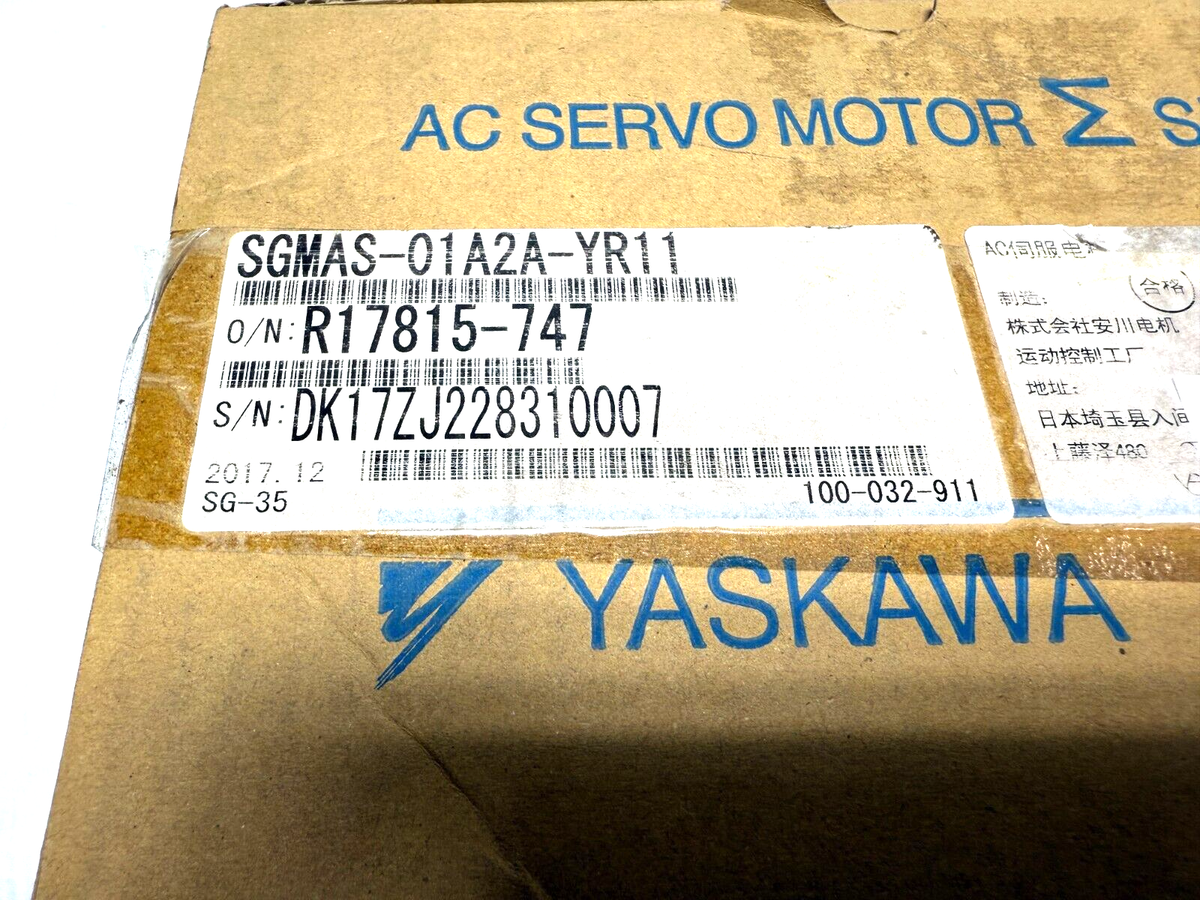 YASKAWA SGMAS-01A2A-YR11 - Servo Motor, AC Servo, 100W, Sigma III