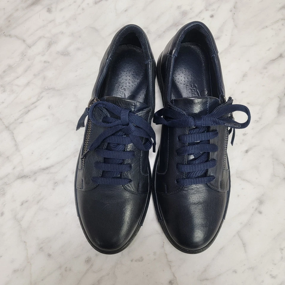 Women's 6.5 7 37 Spring Step Yana Dark Blue Navy Leather Shoes Sneakers Side Zip - Image 4 of 4