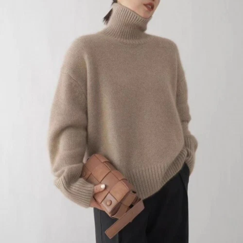 Suéter Suelto Cálido Tejido Otoño Grueso Mezcla Cachemira para Mujer Cuello Alto - Imagen 5 de 26