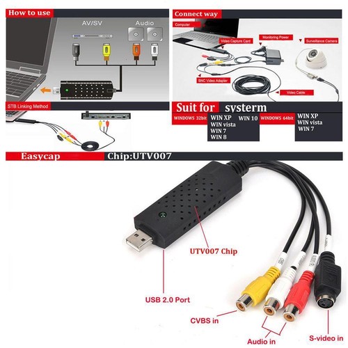 ☆USB Audio Video VHS auf DVD VCR PC HDD Konverter Adapter Card Capture U2I4 - Bild 8 von 11