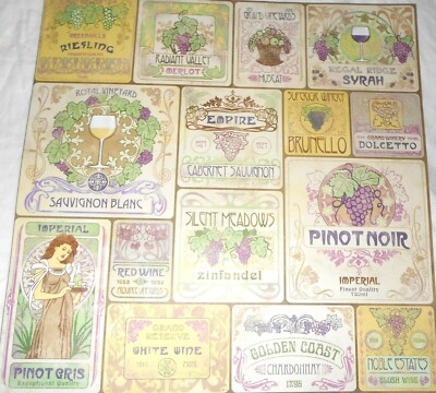 Wine Labels Muscato Riesling Zinfandel Pinot Noir Gris Karen Foster 12'' Paper