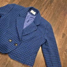 VTG 80's Blue Pendleton Wool Jacket Blazer Cropped Women's 10 Petite USA Classic