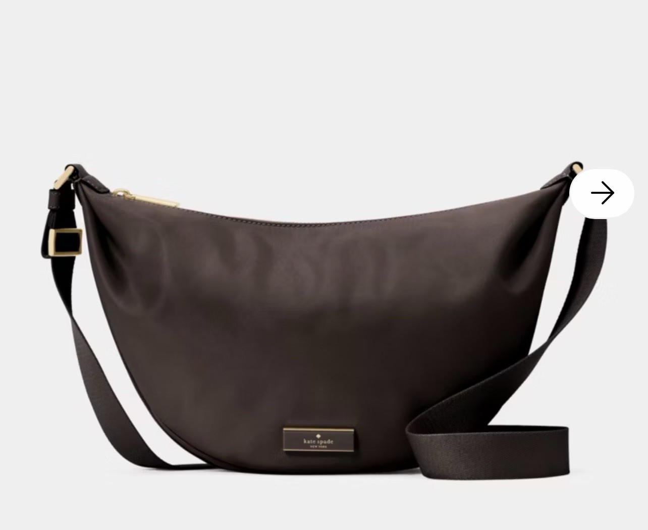 New KATE SPADE Carter Nylon Sling Crossbody Crescent Bag - Brown Hot Fudge