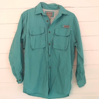 Vintage Bimini Bay Outfitters Fishing Shirt Long Sleeve Nylon Teal Blue Green S