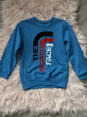 The North Face Boys Blue Pullover Sweatshirt Crew Neck Long Sleeve Logo 104-4Y