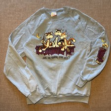 Vintage 80's Blue Drunk Ally Cat Medium Sweatshirt USA Made Beer Dumpster Kitty
