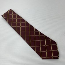 Tommy Hilfiger Burgundy Gold Grid Silk Mens Neck Tie Made in USA