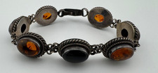 BA Sterling Silver Bracelet Amber & Onyx Vintage 41.3g