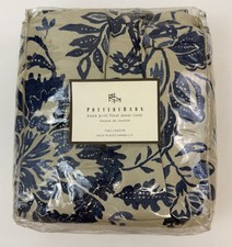 Pottery Barn Block Print Floral Duvet Cover Blue Beige Linen Cotton Full/Queen
